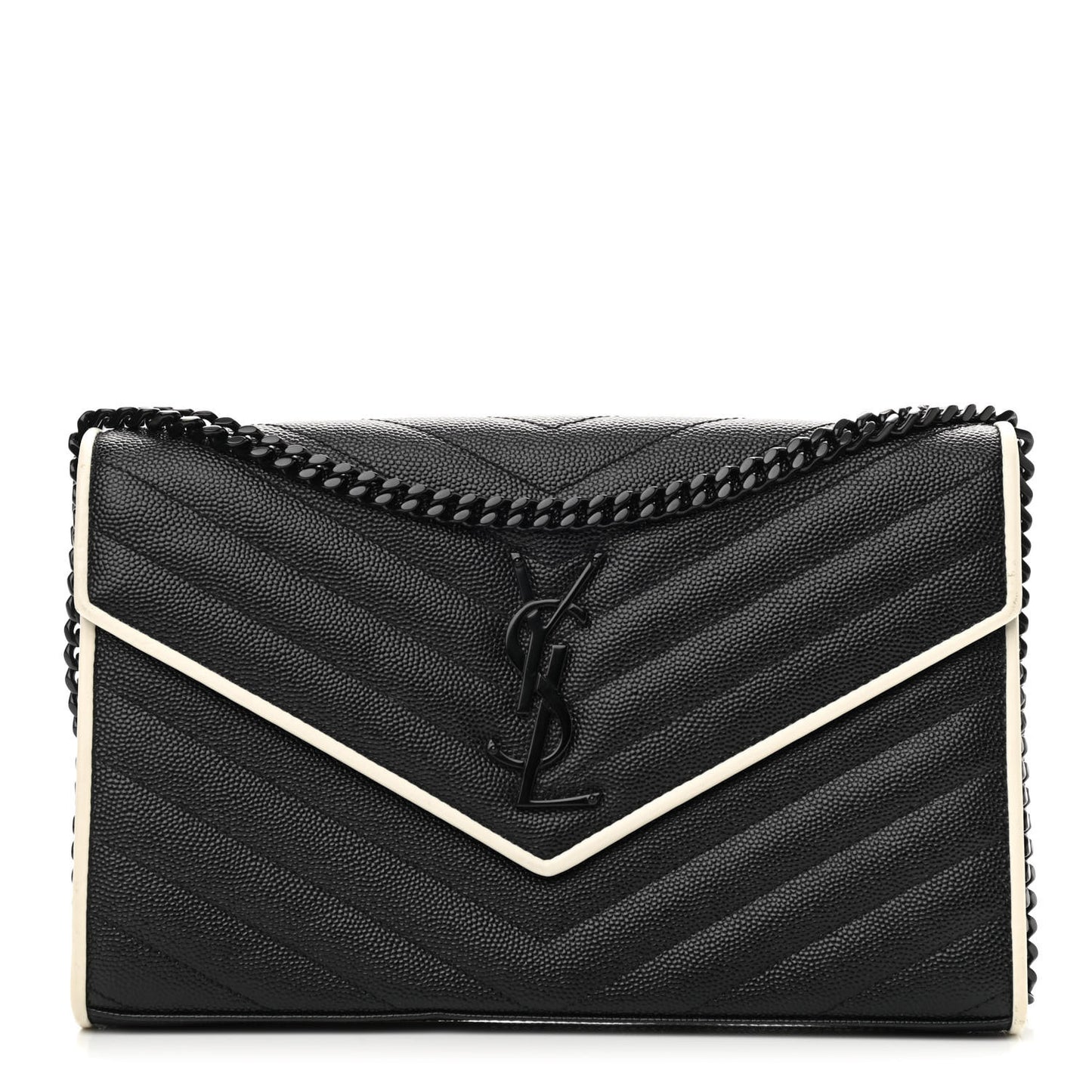 Grain De Poudre Matelasse Chevron Monogram Chain Wallet Black White