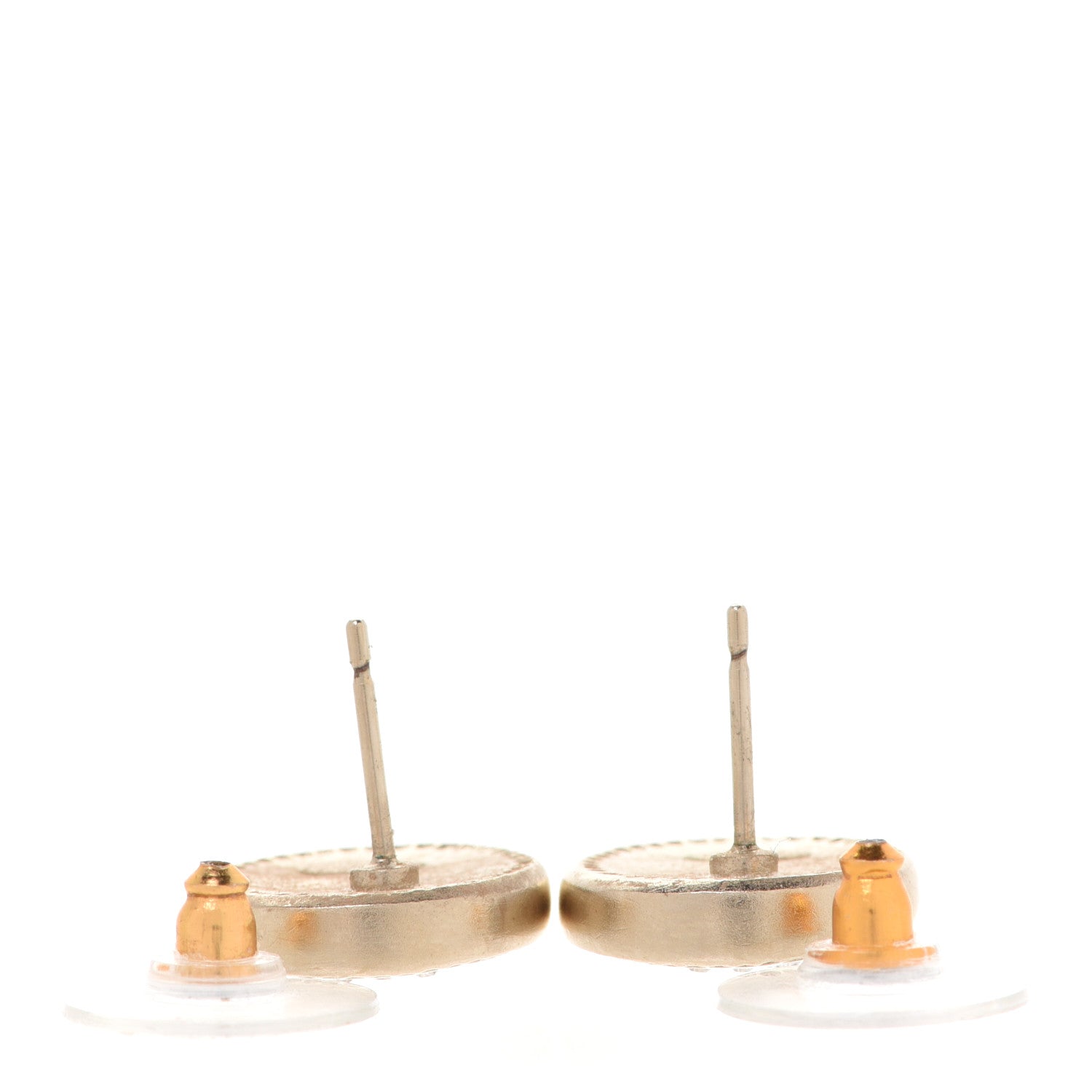Chanel Metal Crystal CC Round Earrings Gold 3 of 4