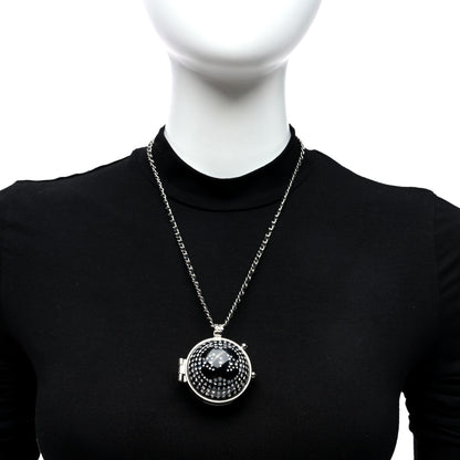 Chanel Resin Crystal Lambskin Ball Mirror Necklace Black Silver 2 of 6