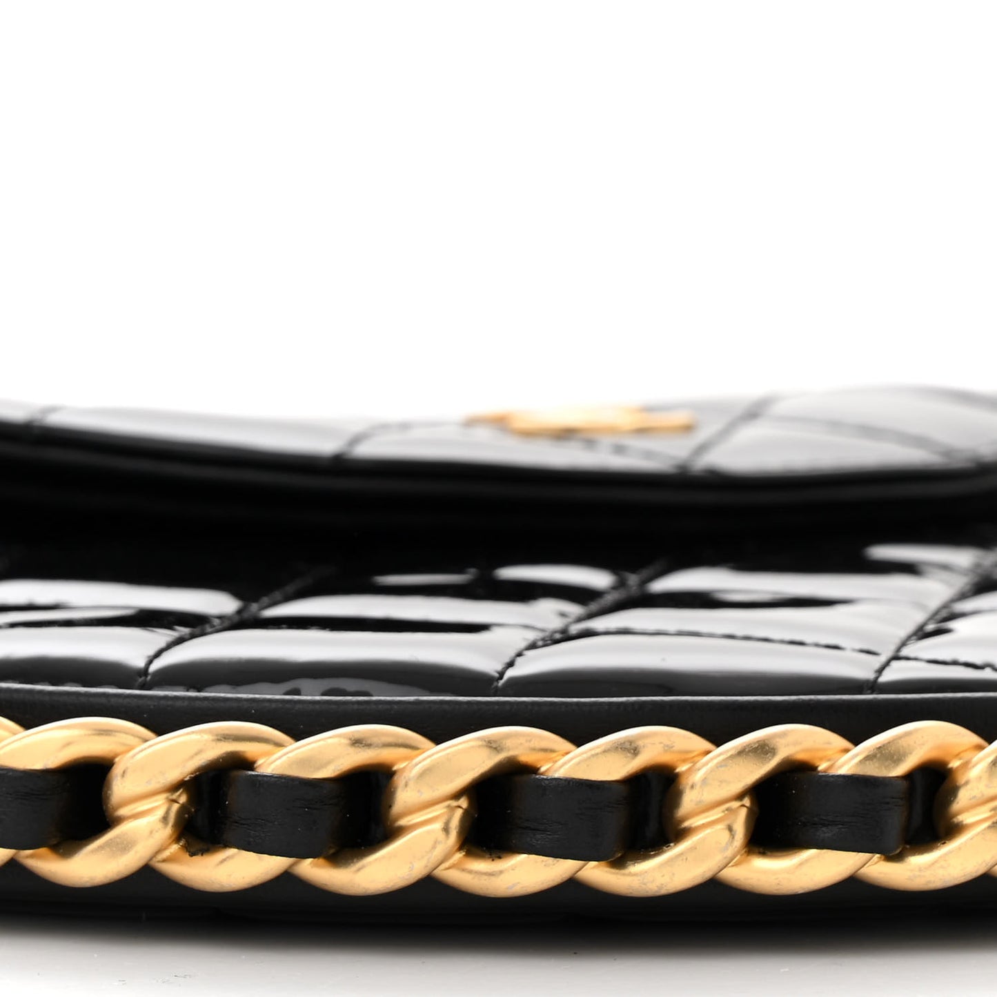 Patent Calfskin Quilted Chain Hoop Bag Black