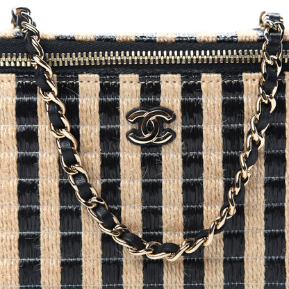 Chanel Raffia Jute Striped Small Vanity Case With Chain Black Beige 10 of 10