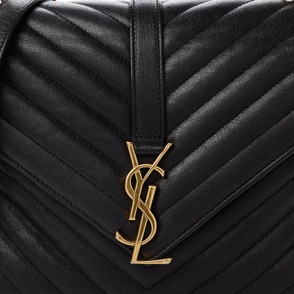 Saint Laurent Sheepskin Matelasse Chevron Monogram Medium College Bag Black 10 of 10