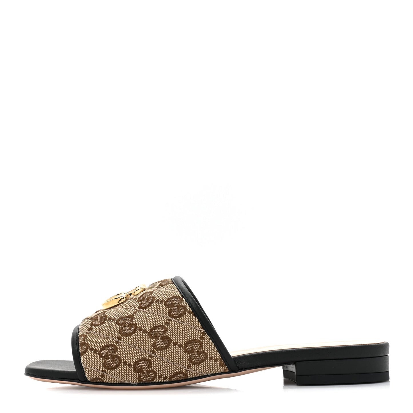 Monogram Matelasse Diagonal GG Marmont Flat Slide Sandals 36 Beige Ebony Black