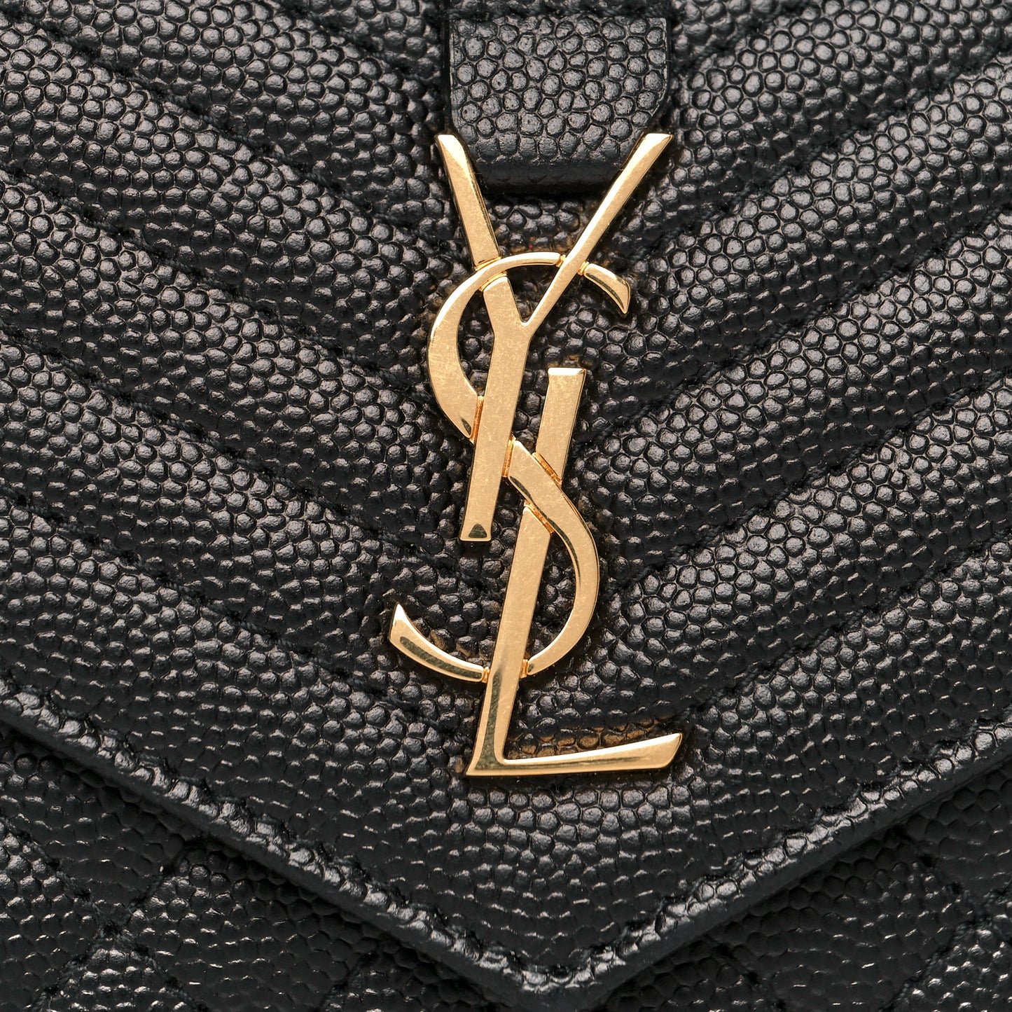 Grain De Poudre Textured Mixed Matelasse Triquilt Small Monogram Envelope Wallet Black