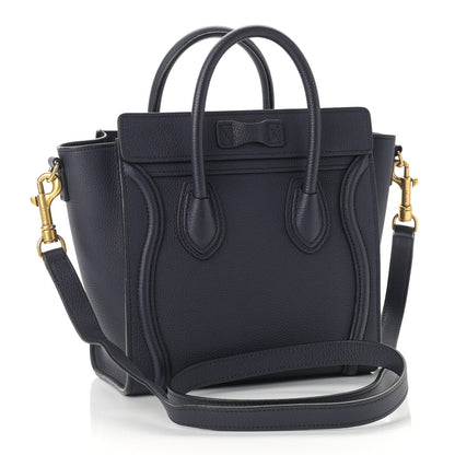 Celine Drummed Calfskin Nano Luggage Navy Blue 3 of 9