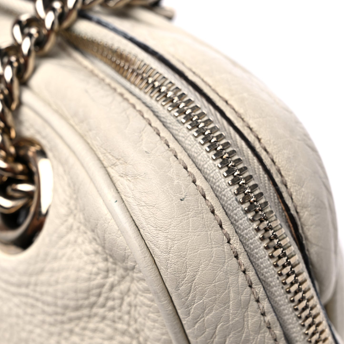 Pebbled Calfskin Small Soho Bowler Off White
