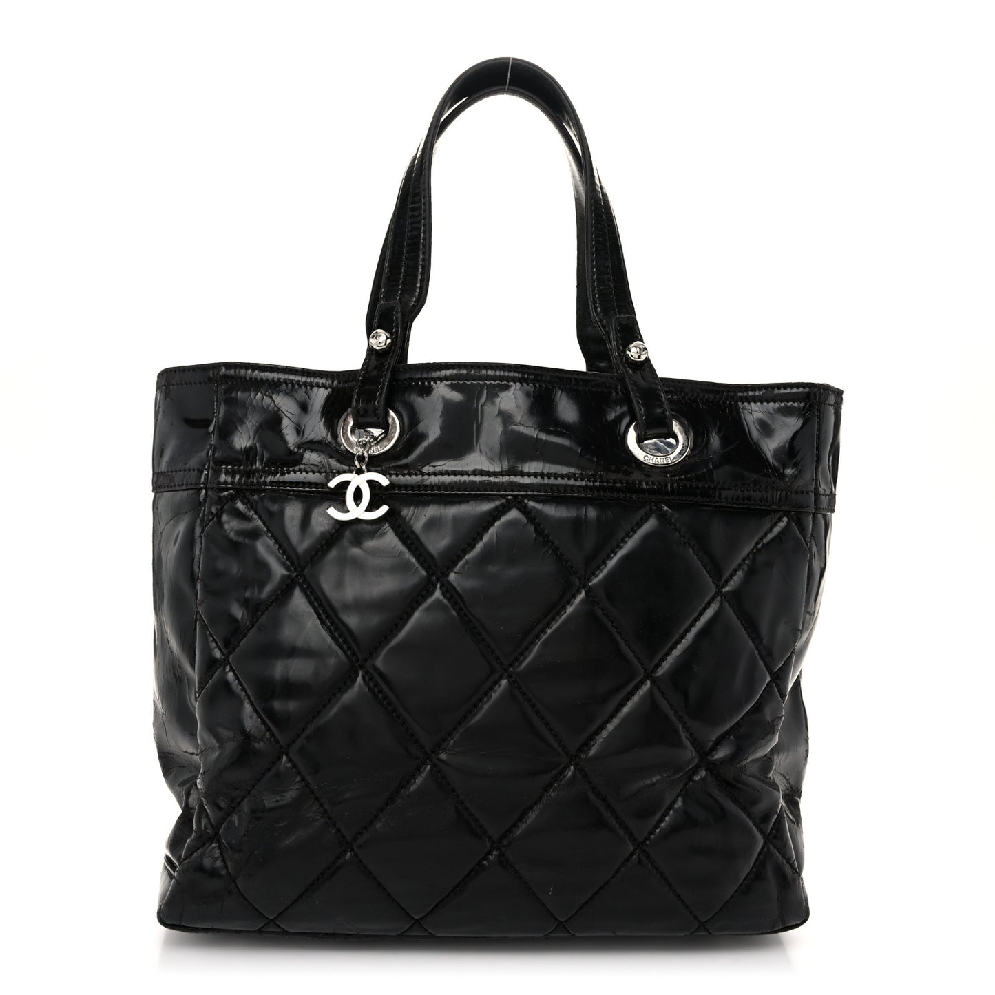 Vinyl Quilted Large Paris Biarritz Tote Black