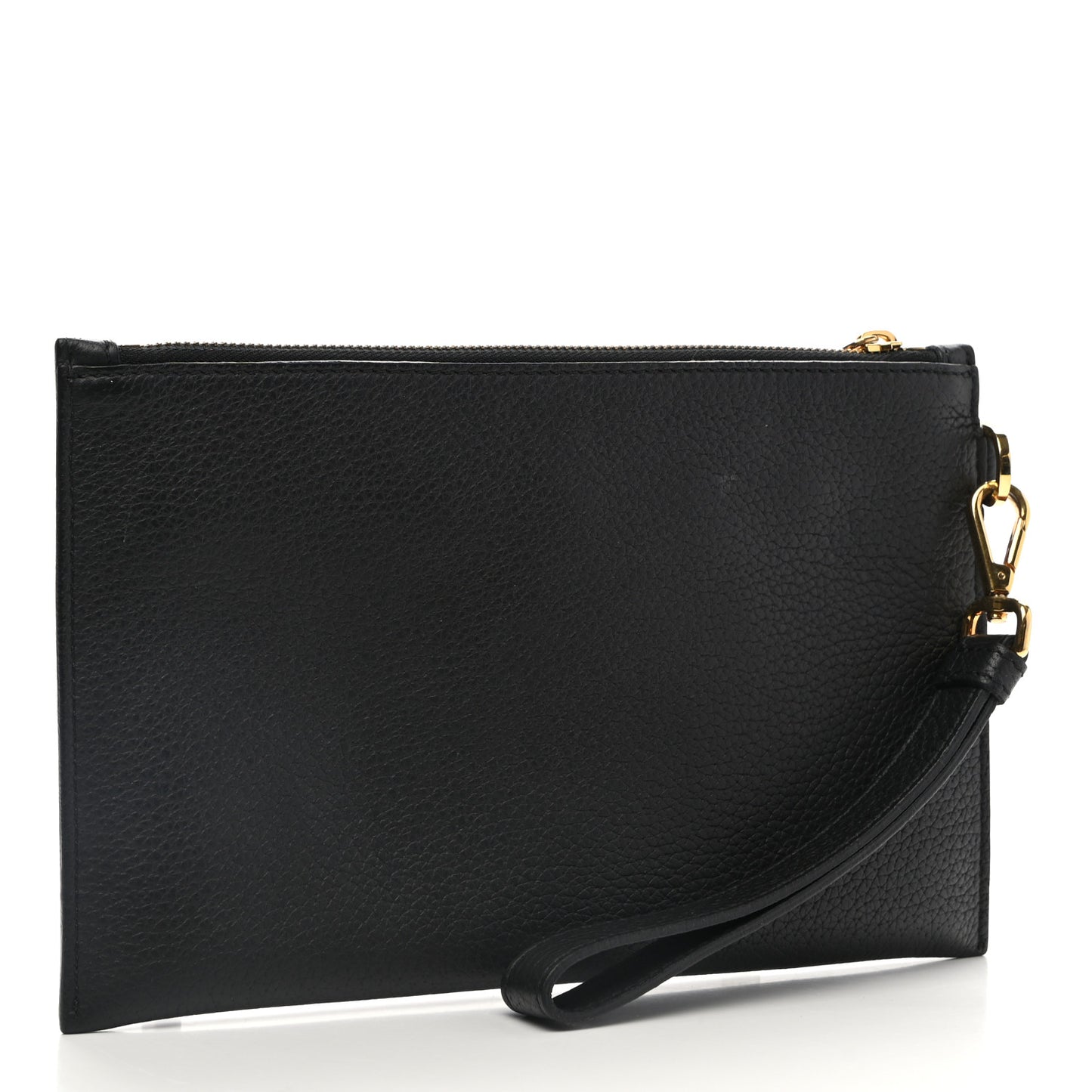 Grained Calfskin Medusa Wrist Pouch Black