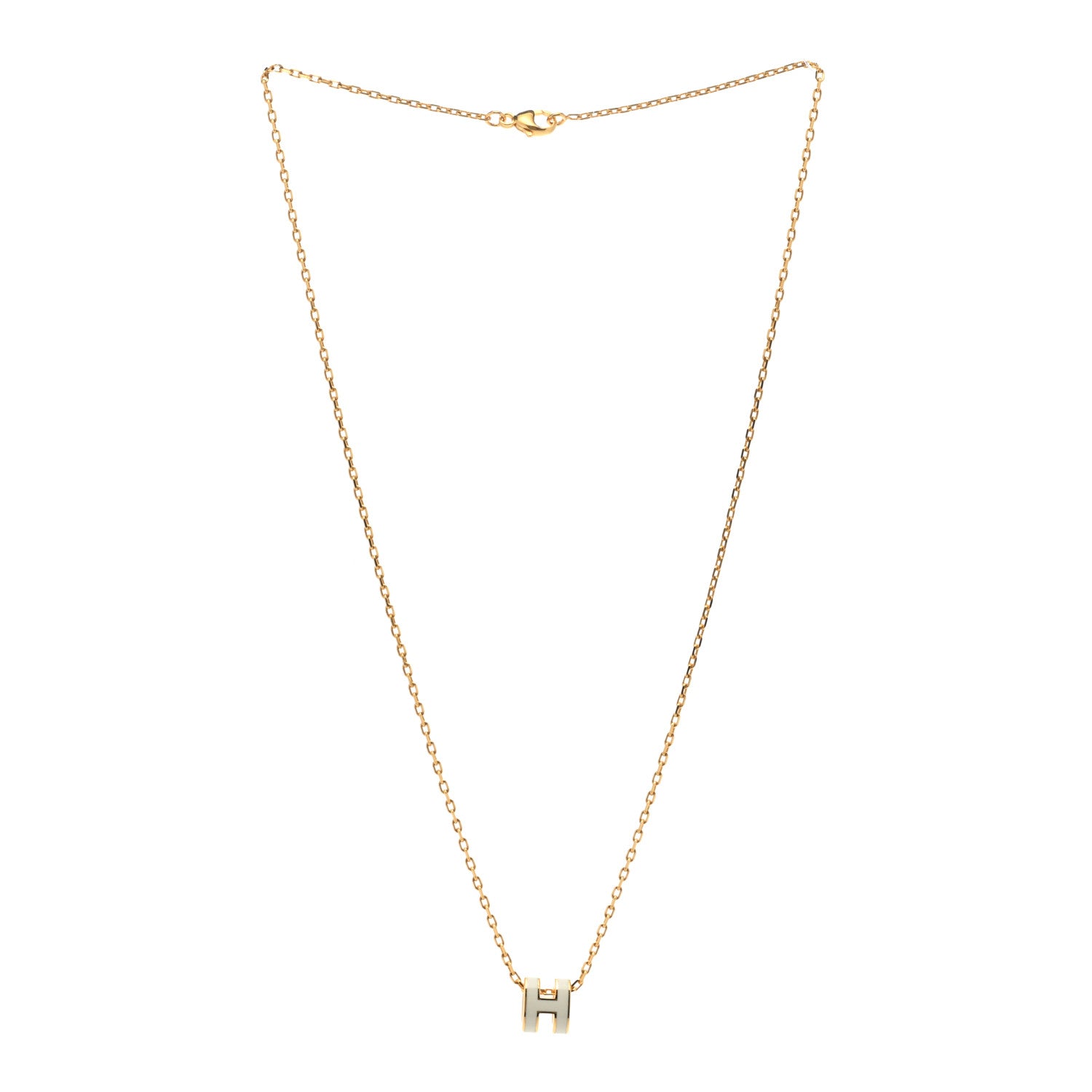 Hermes Lacquered Gold Mini Pop H Pendant Necklace White 3 of 5