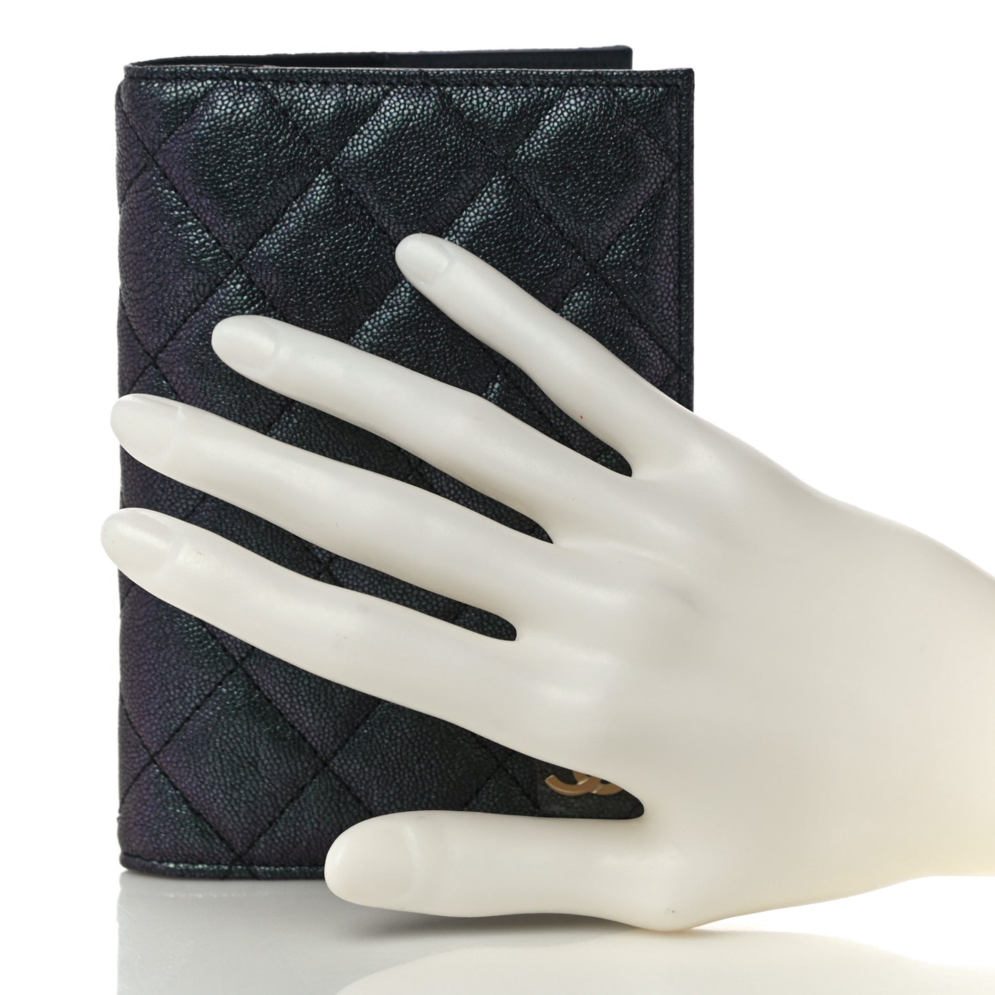 Iridescent Caviar Quilted Passport Holder Black