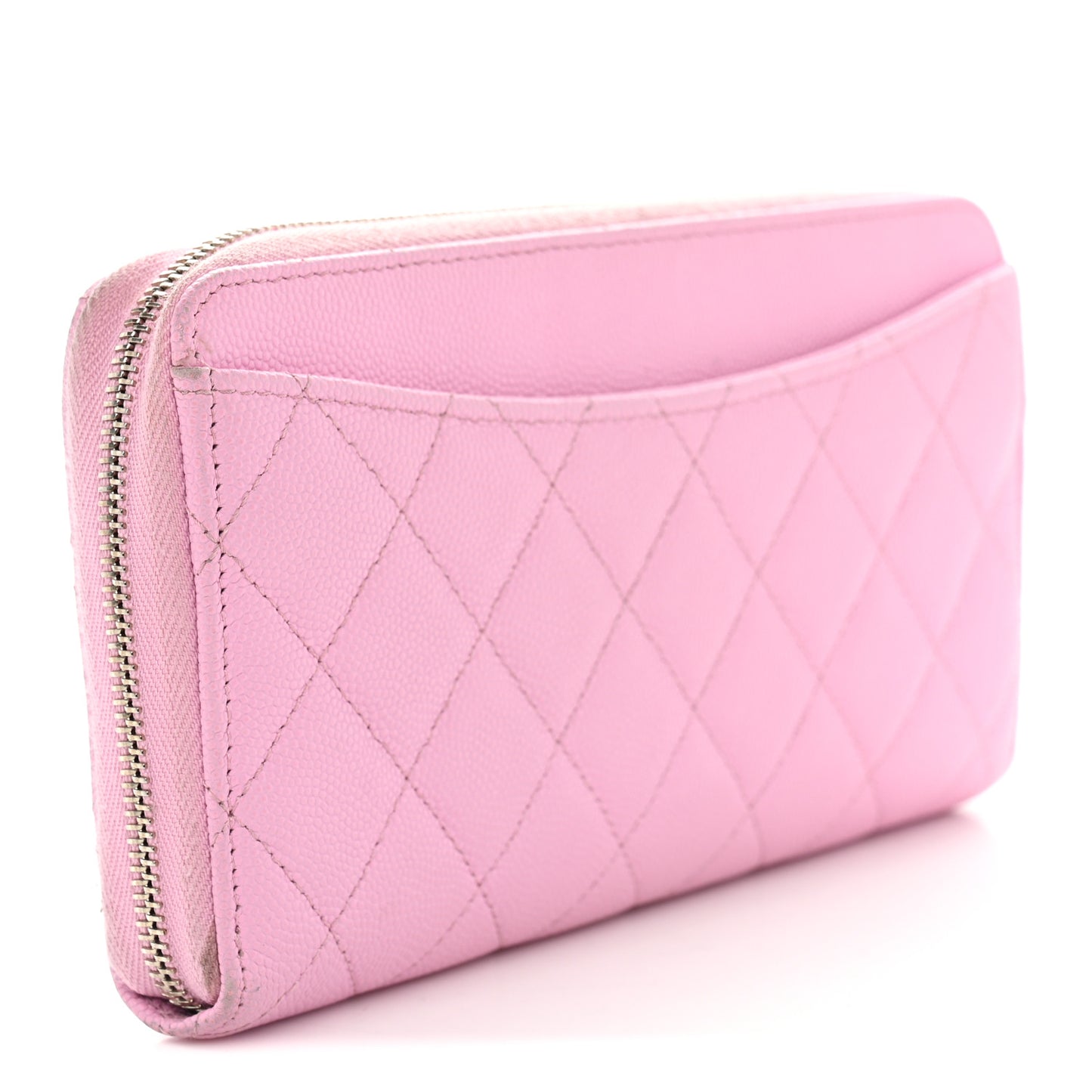 Caviar Quilted Large Gusset Zip Around Wallet Light Pink