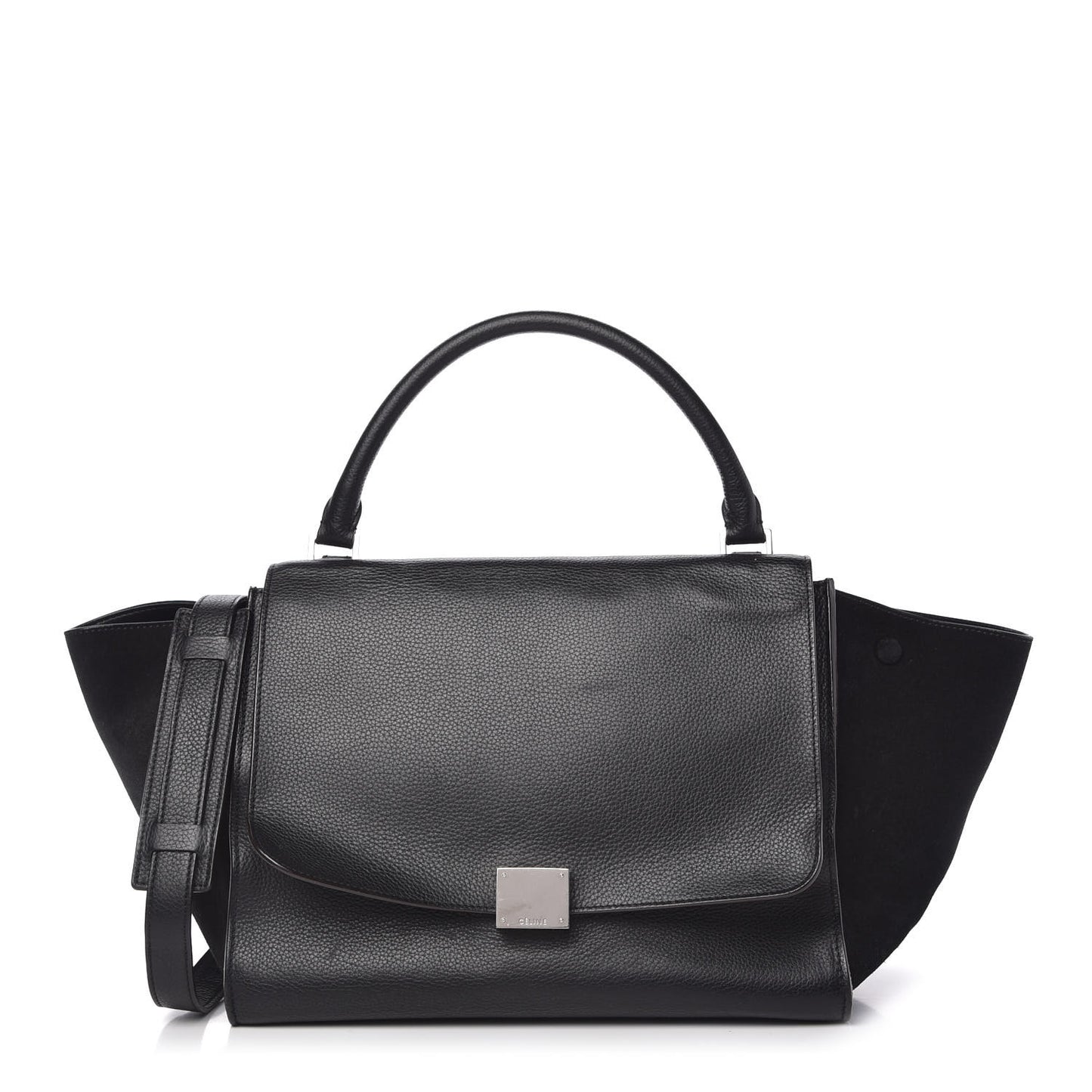 Drummed Calfskin Suede Small Trapeze Black