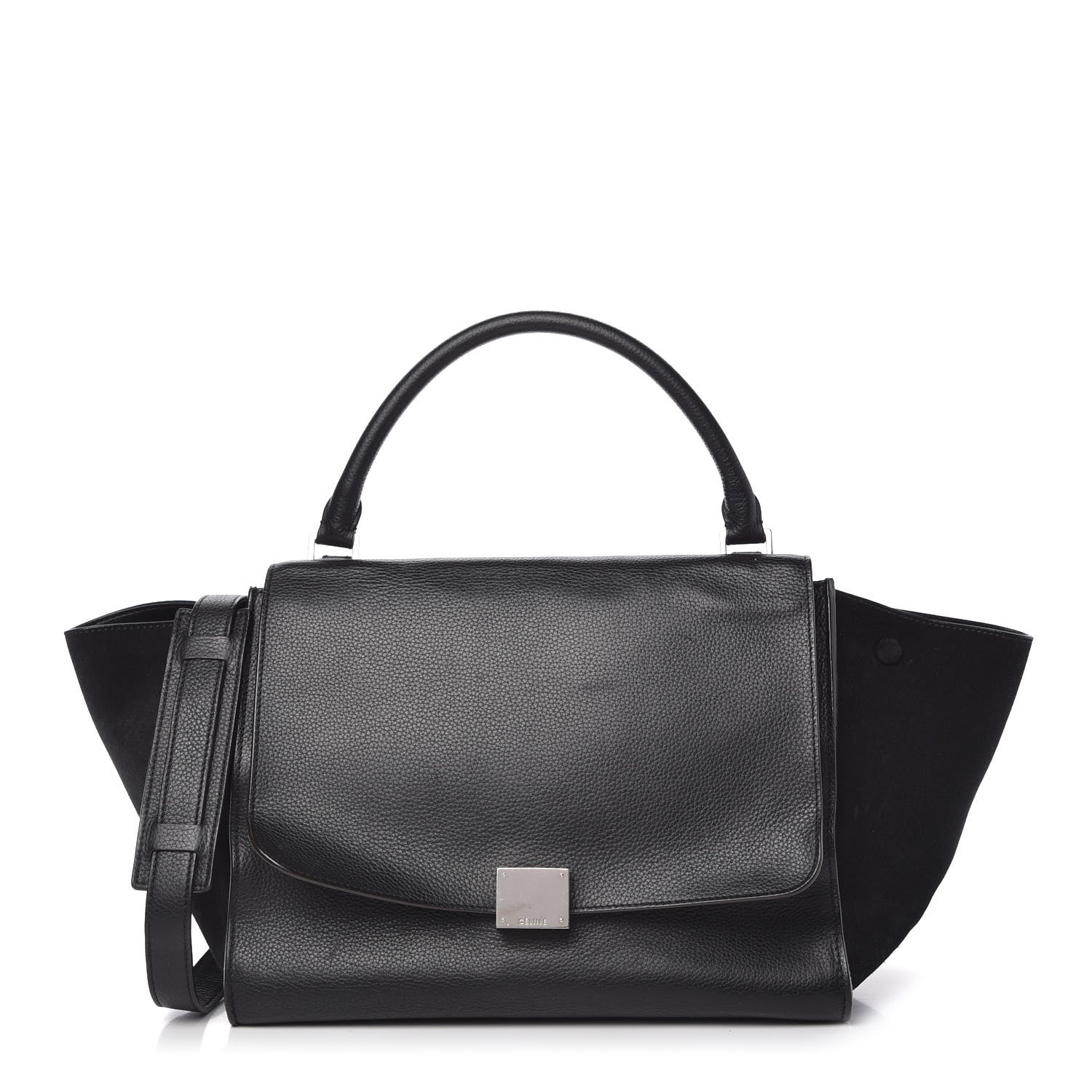 Celine Drummed Calfskin Suede Small Trapeze Black 1 of 9