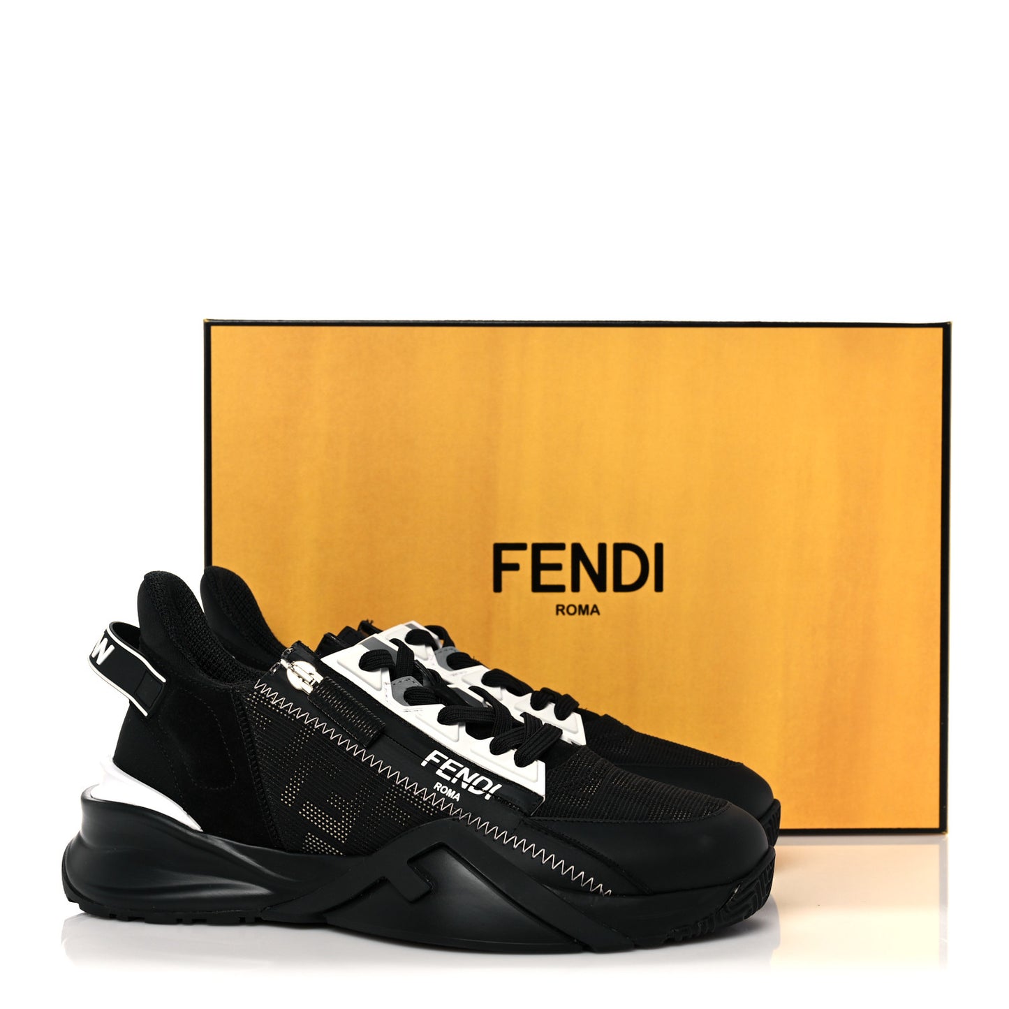 Nylon Lycra FF Womens Fendi Flow Low Top Sneakers 38 Black Silver Anthracite
