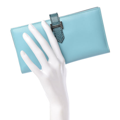 Hermes Tadelakt Lizard Bearn Gusset Wallet Bleu Atoll Bleu Petrole 2 of 7