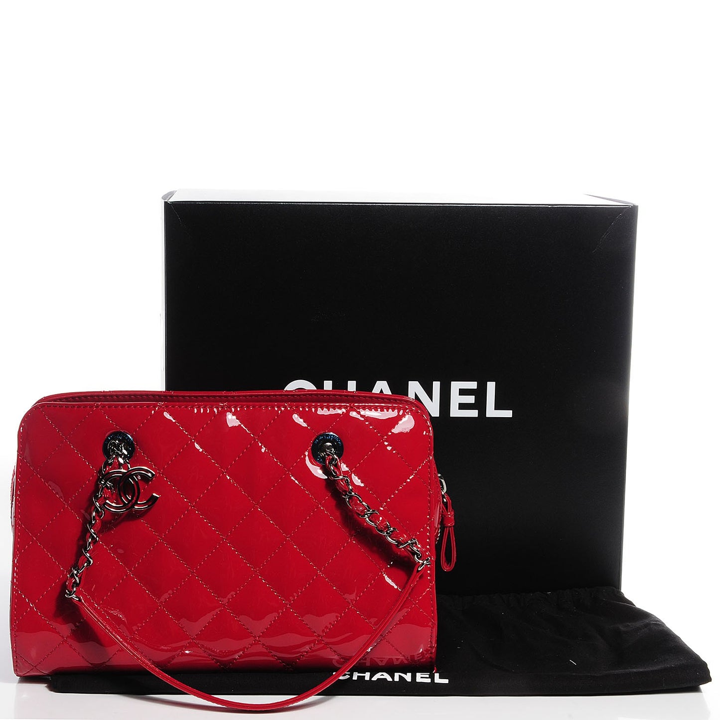Patent Quilted CC Angle Tote Red