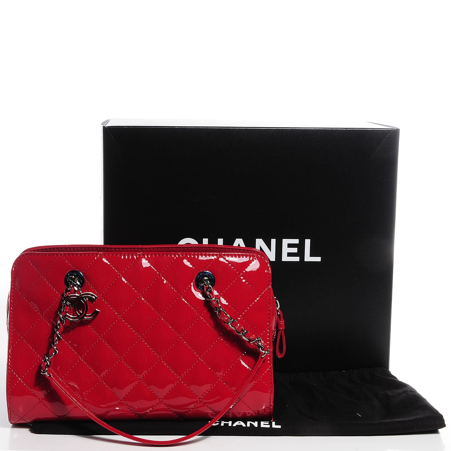 Chanel Patent Quilted CC Angle Tote Red 5 of 10