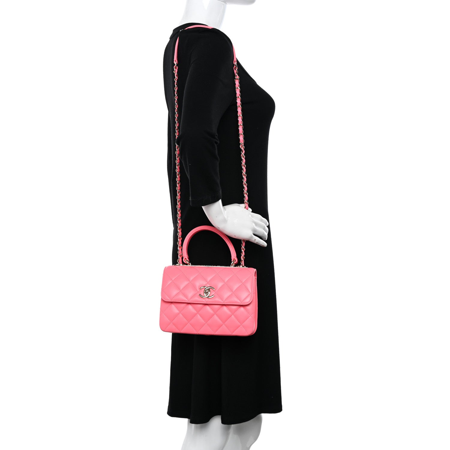 Chanel Lambskin Lacquered Quilted Mini Trendy CC Dual Handle Flap Bag Coral Pink 2 of 10