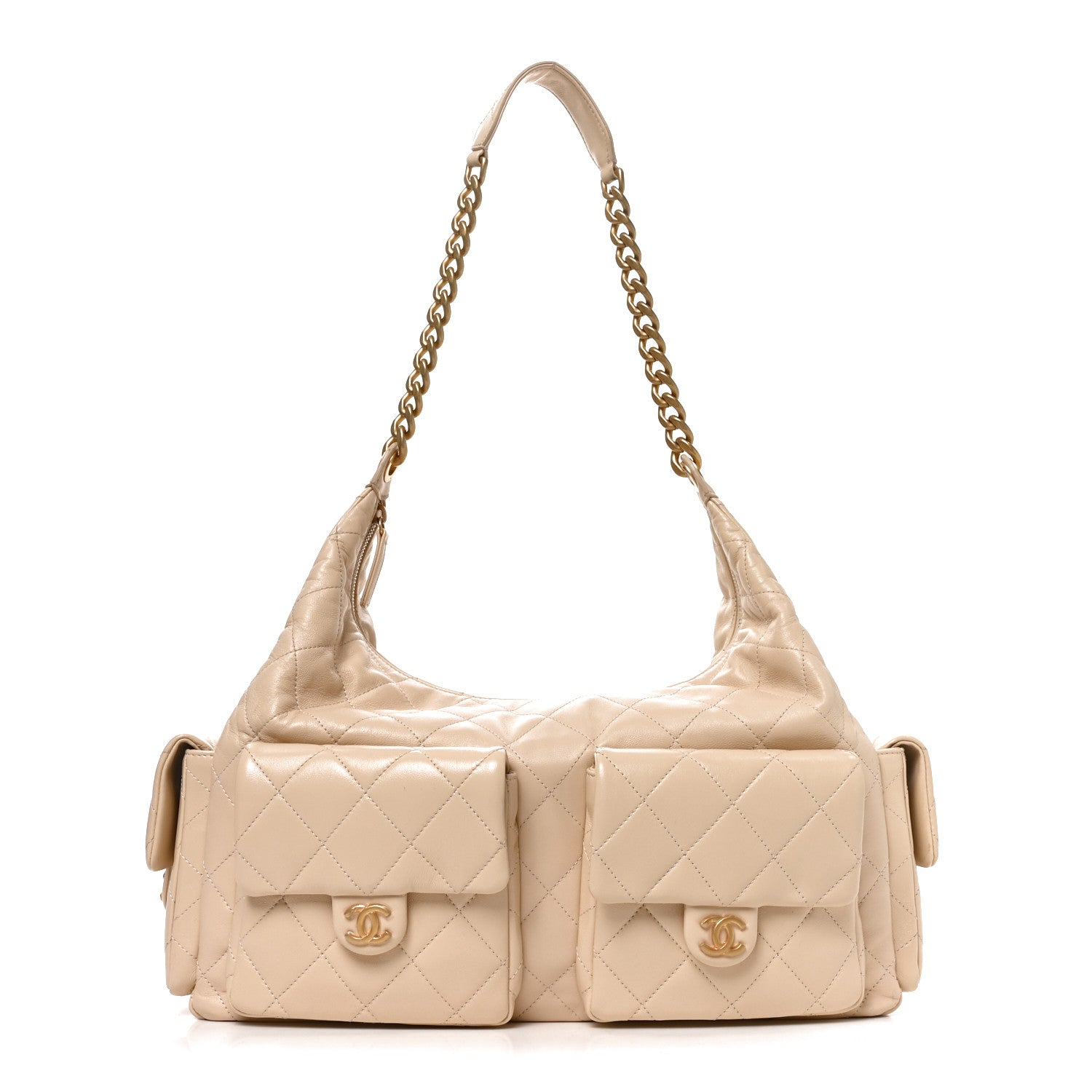 Chanel Shiny Lambskin Quilted Maxi Trendy Pockets Hobo Beige 1 of 11