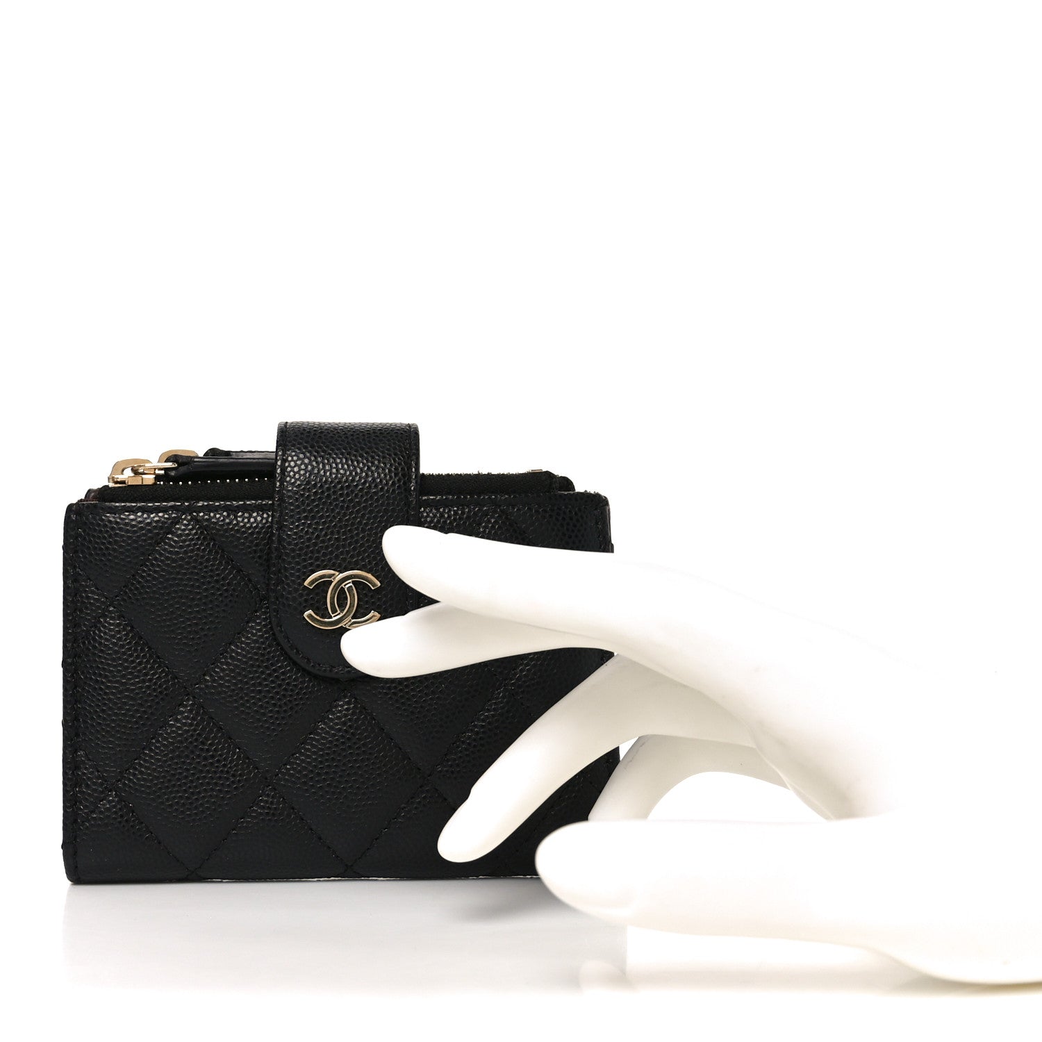 Chanel Caviar Quilted Compact Zipped Pocket Wallet Black 2 of 7