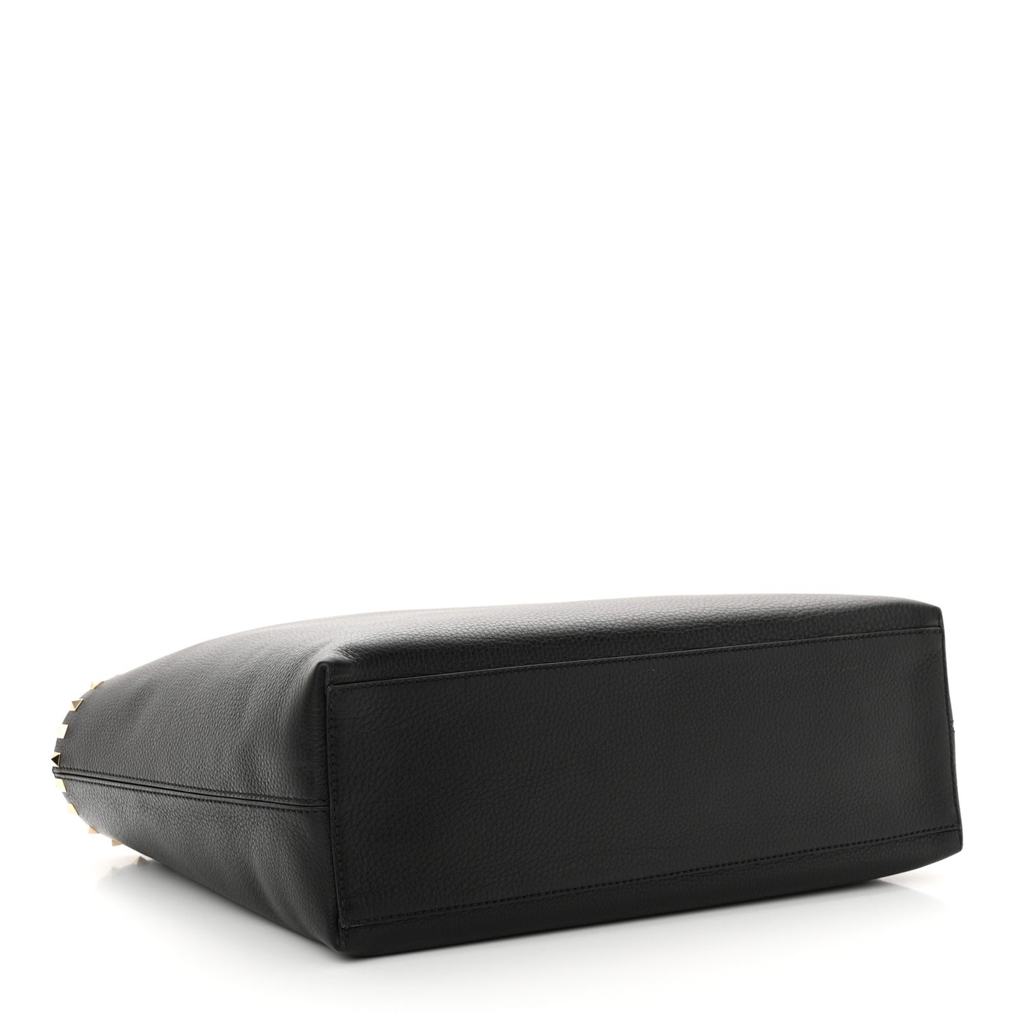 Grained Calfskin Rockstud Shoulder Tote Black