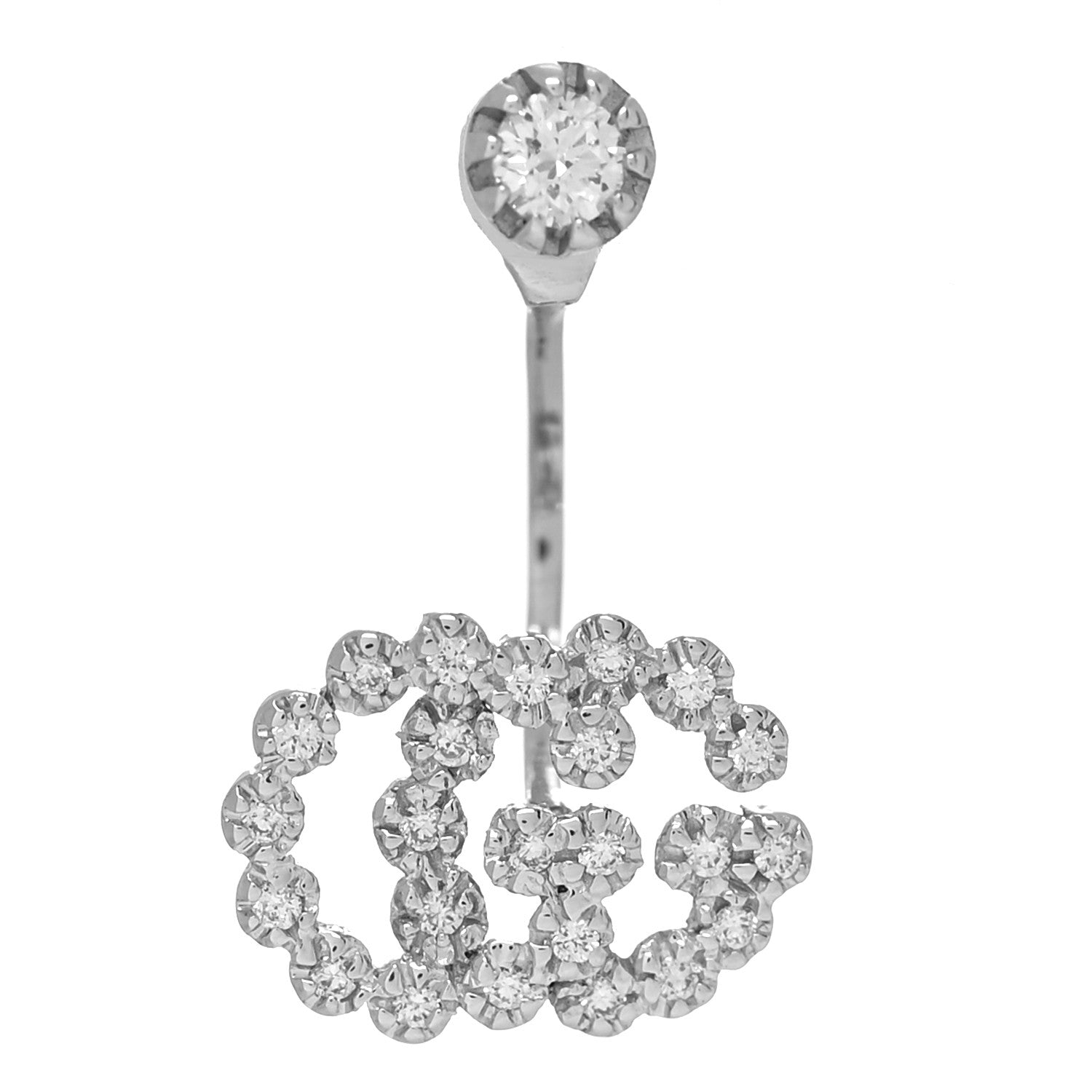 Gucci 18K White Gold Diamond Running G Single Earring 1 of 5