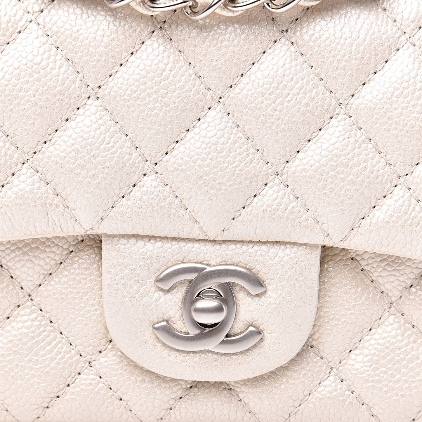 Pearly Caviar Quilted Mini Rectangular Flap White
