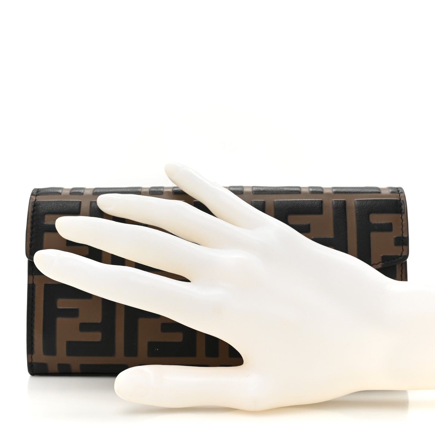 Vitello Soft F is Fendi Bi-Color FF 1974 Embossed Continental Envelope Wallet Maya Black