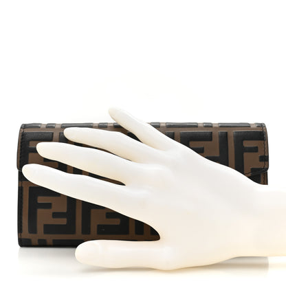 Fendi Vitello Soft F is Fendi Bi-Color FF 1974 Embossed Continental Envelope Wallet Maya Black 2 of 16