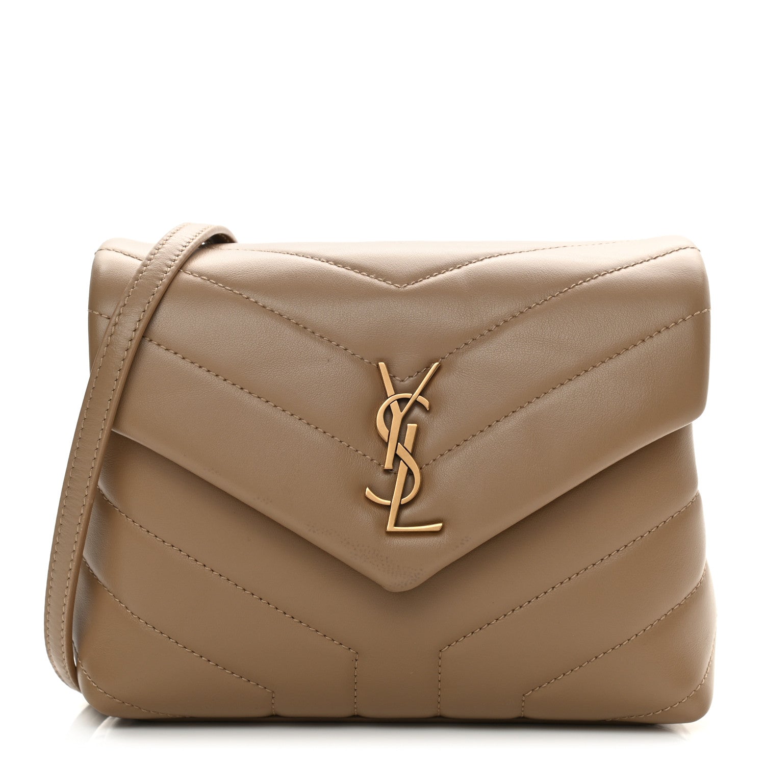 Saint Laurent Calfskin Y Quilted Monogram Toy Loulou Crossbody Bag Dark Latte 1 of 12