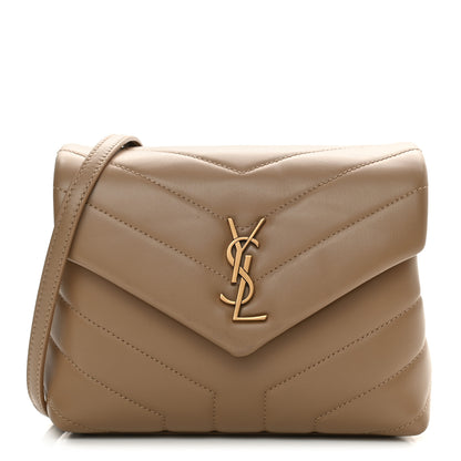Saint Laurent Calfskin Y Quilted Monogram Toy Loulou Crossbody Bag Dark Latte 1 of 12