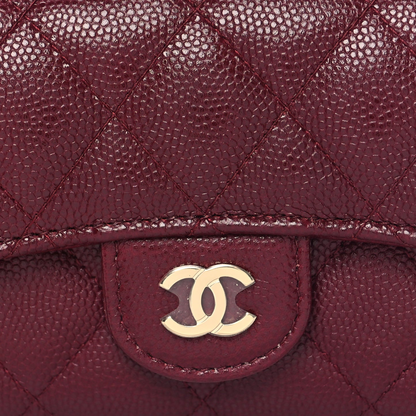 Caviar Quilted Flap Card Holder Wallet Burgundy