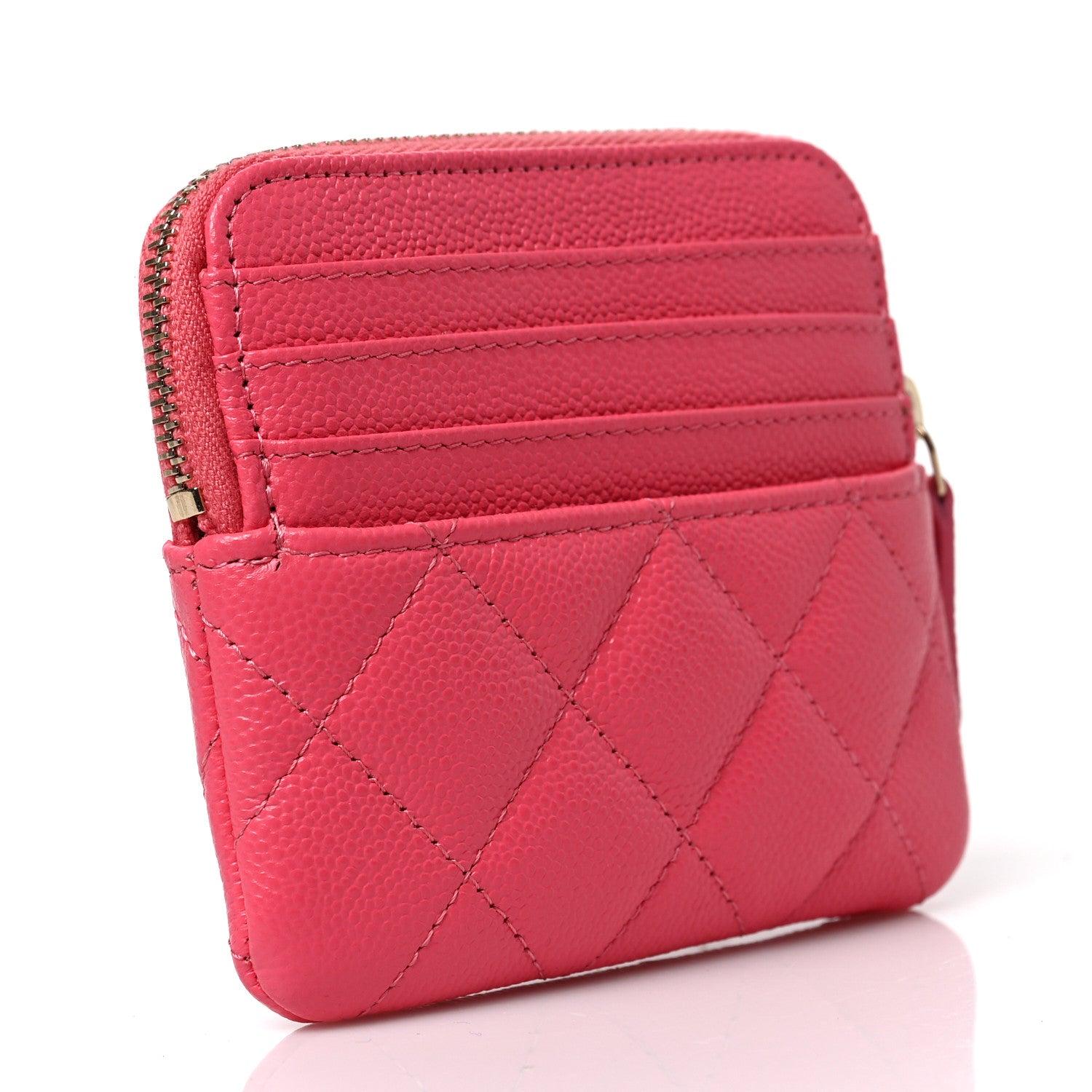 Chanel Caviar Quilted Zip Card Holder Wallet Pink 3 of 8