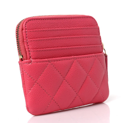 Chanel Caviar Quilted Zip Card Holder Wallet Pink 3 of 8