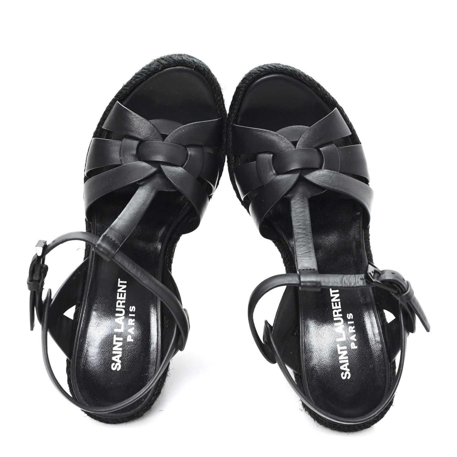 Saint Laurent Calfskin Tribute 95 Platform Espadrille Wedge Sandals 36 Black 2 of 8