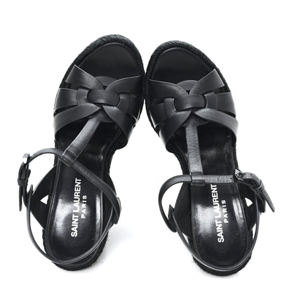 Saint Laurent Calfskin Tribute 95 Platform Espadrille Wedge Sandals 36 Black 2 of 8