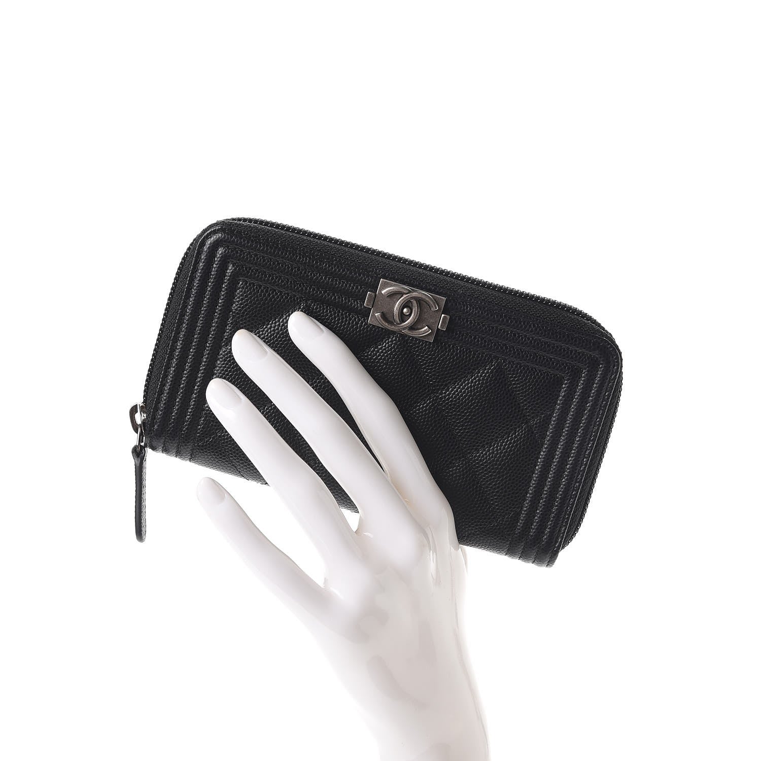 Chanel Caviar Quilted Small Boy Zip Around Wallet Black 2 of 9