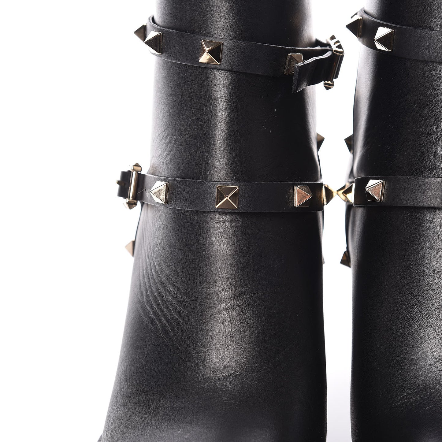 Calfskin Rockstud Double Buckle 70mm Block Heel Ankle Boots 37 Black