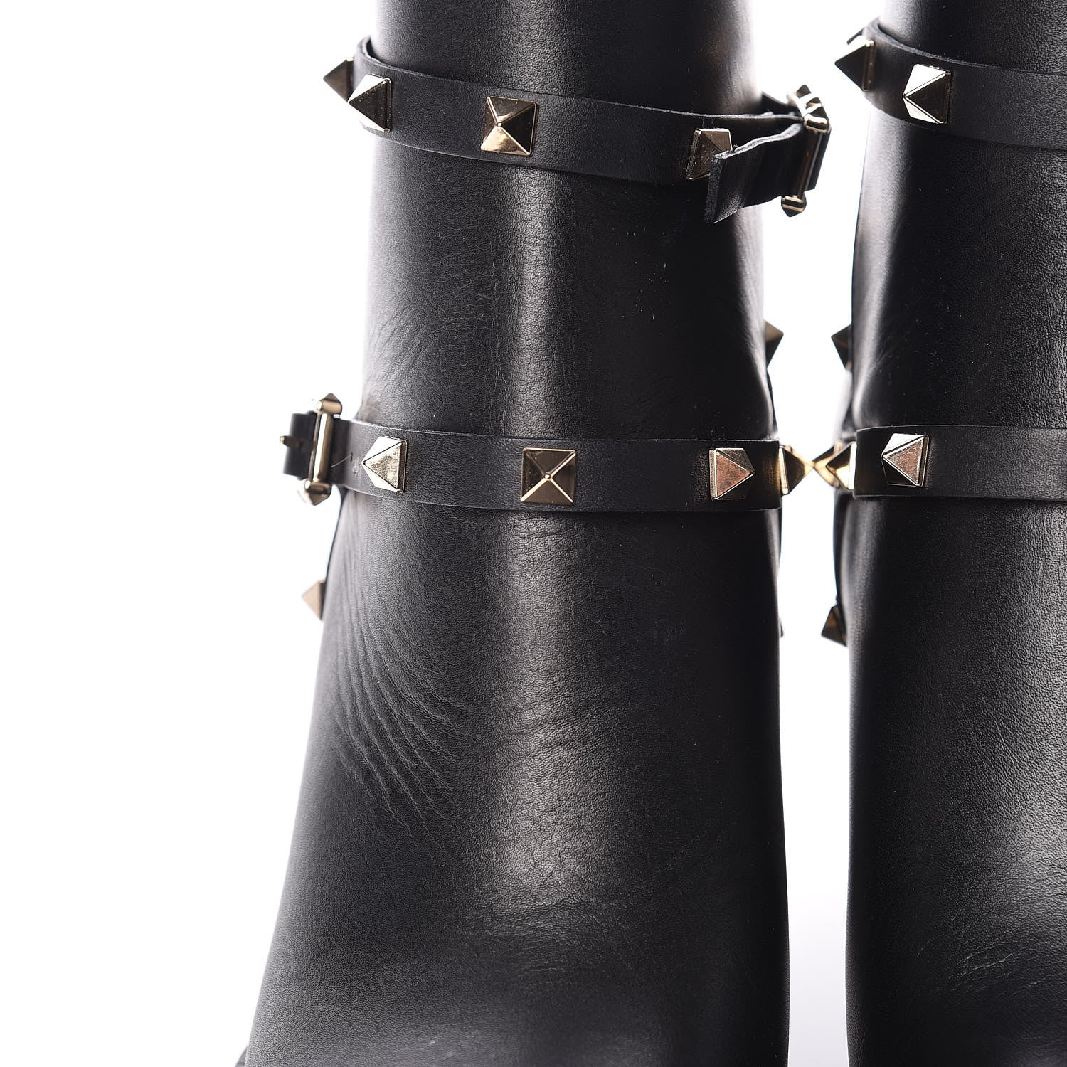 Valentino Garavani Calfskin Rockstud Double Buckle 70mm Block Heel Ankle Boots 37 Black 10 of 12