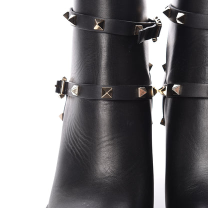 Valentino Garavani Calfskin Rockstud Double Buckle 70mm Block Heel Ankle Boots 37 Black 10 of 12