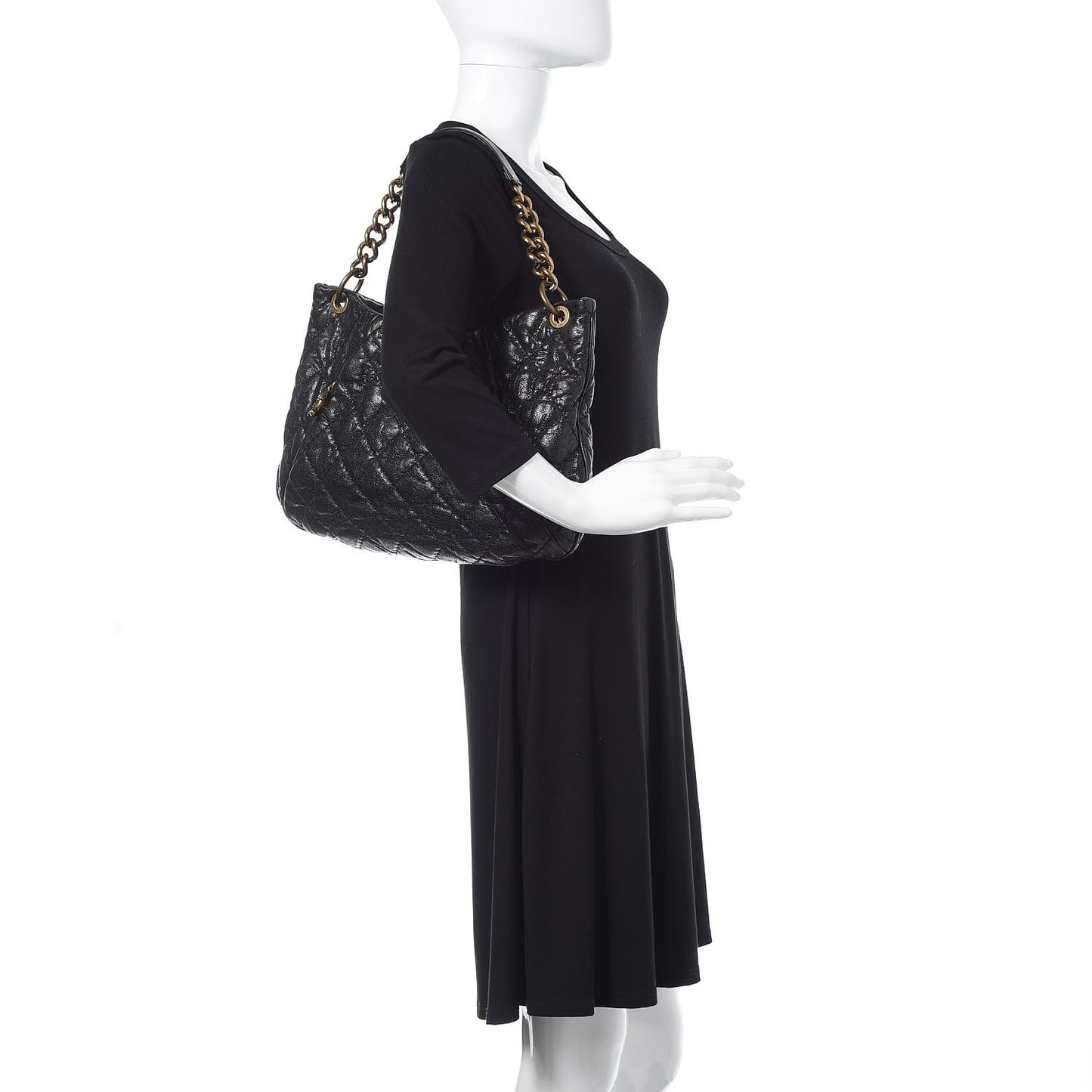 Iridescent Caviar Quilted Tote Black