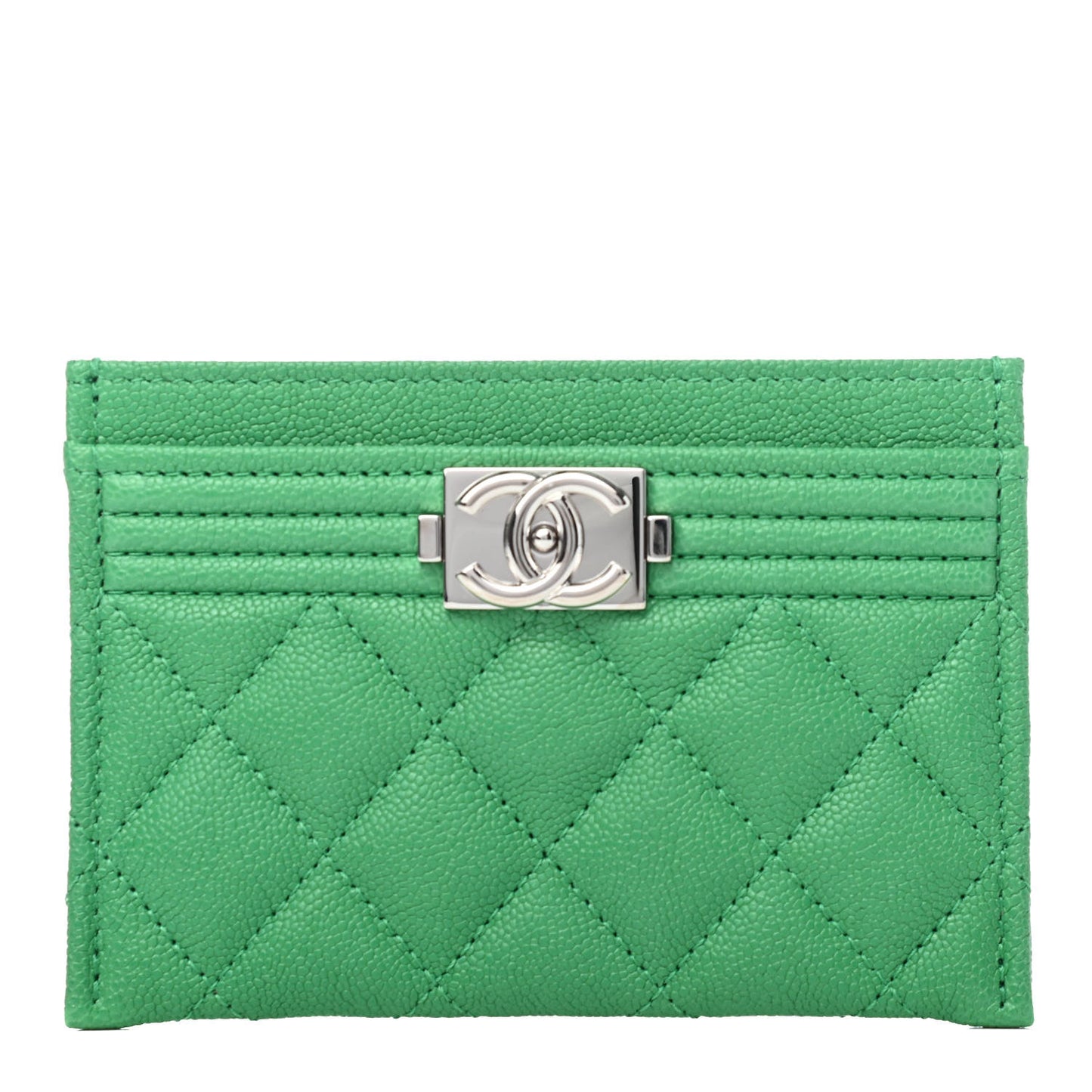 Caviar Quilted Boy Card Holder Green