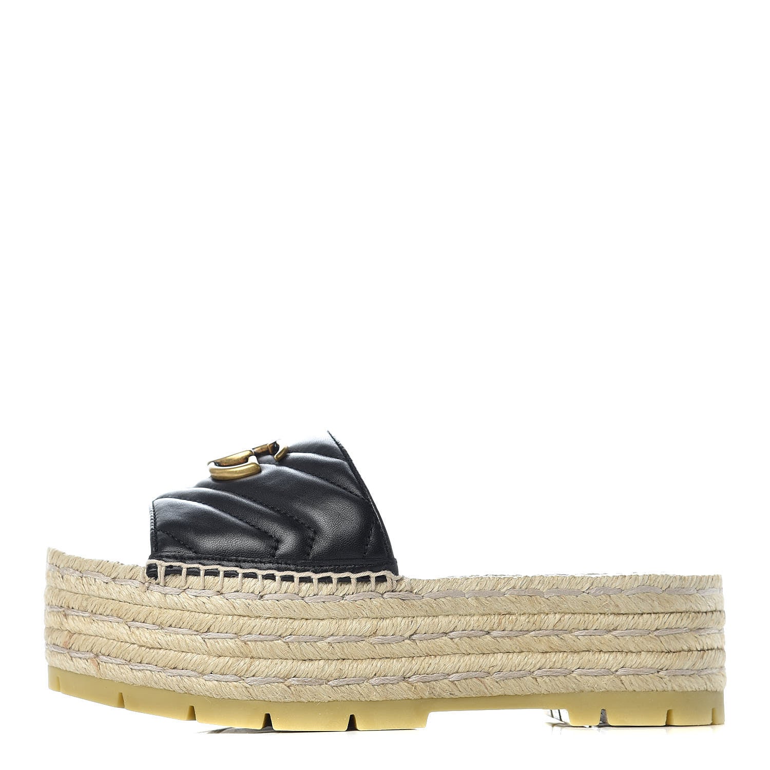 Gucci Nappa Matelasse GG Marmont Platform Espadrille Slide Sandals 37 Black 1 of 9