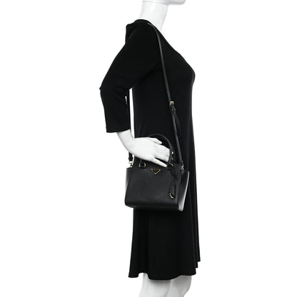 Prada Saffiano Soft Calfskin Mini Zippered Crossbody Tote Black 2 of 9