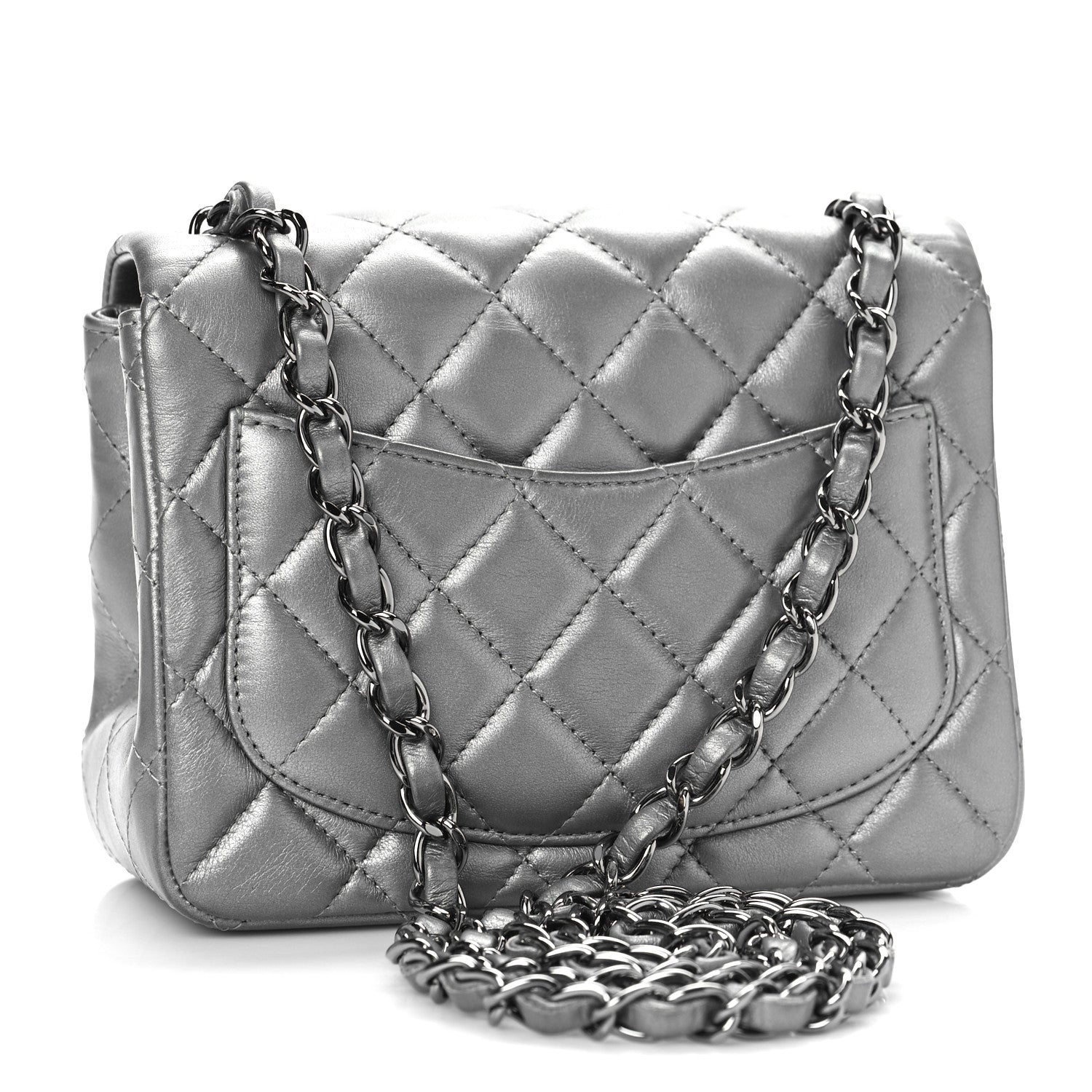 Chanel Metallic Lambskin Quilted Mini Square Flap Dark Silver 3 of 9