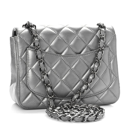 Chanel Metallic Lambskin Quilted Mini Square Flap Dark Silver 3 of 9
