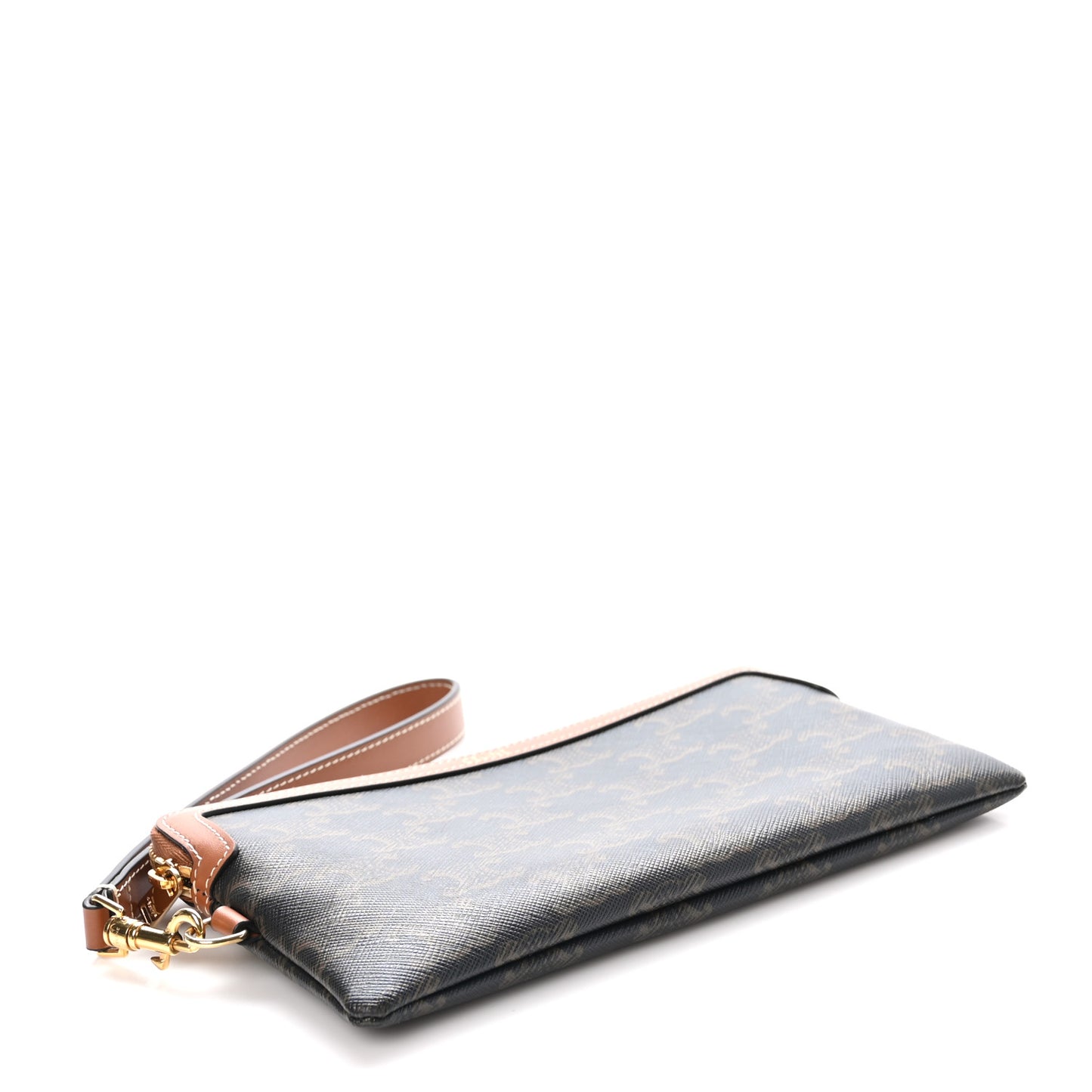 Triomphe Calfskin Long Pouch With Strap Tan
