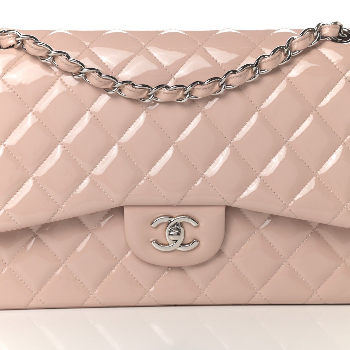 Patent Quilted Jumbo Double Flap Light Pink