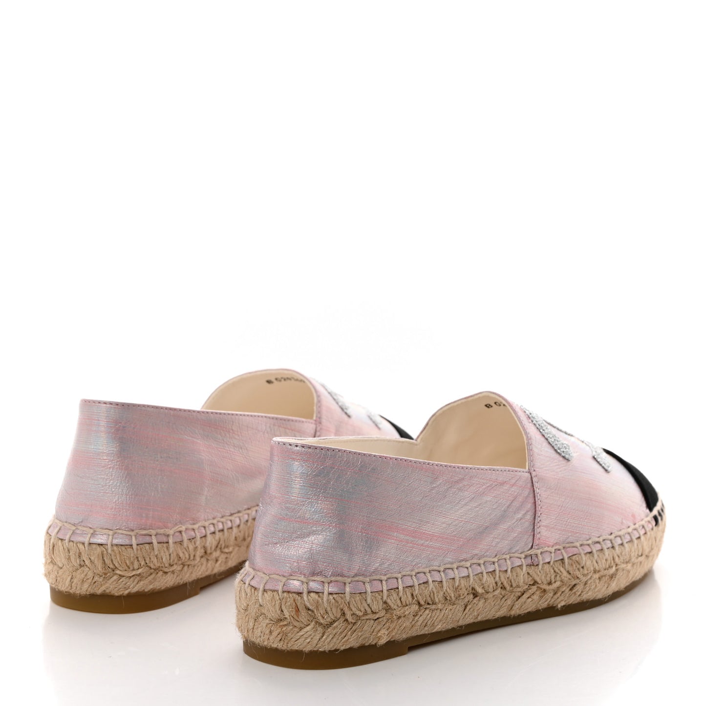 Laminated Lambskin Grosgrain Embroidered CC Espadrilles 37 Pink Silver Black