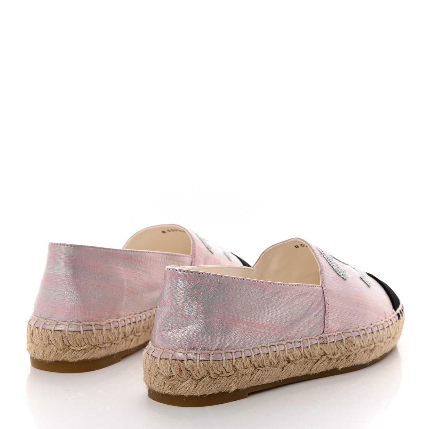 Chanel Laminated Lambskin Grosgrain Embroidered CC Espadrilles 37 Pink Silver Black 4 of 10